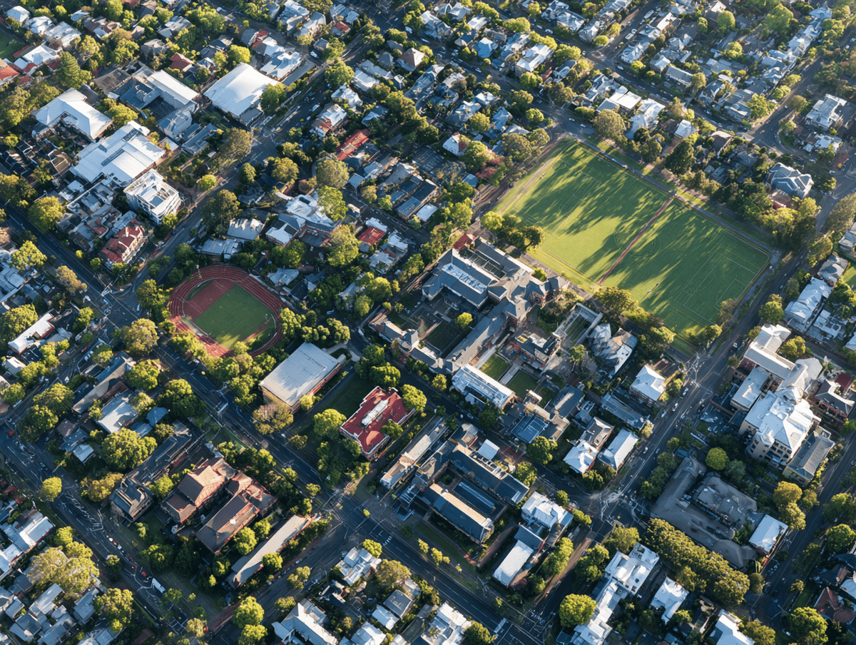 Australian neighbourhoods viewed from above for a guide to government school zones