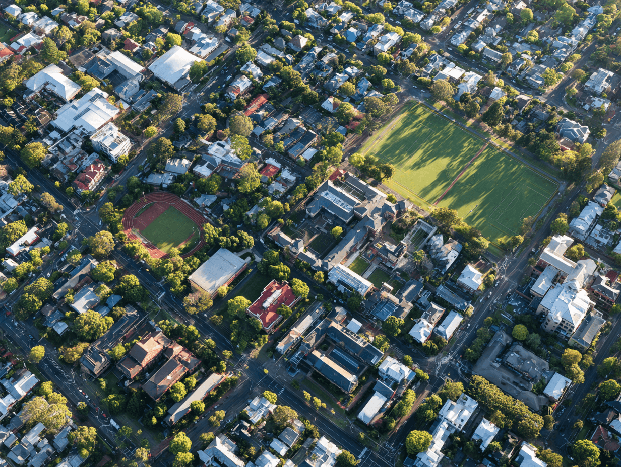 Australian neighbourhoods viewed from above for a guide to government school zones