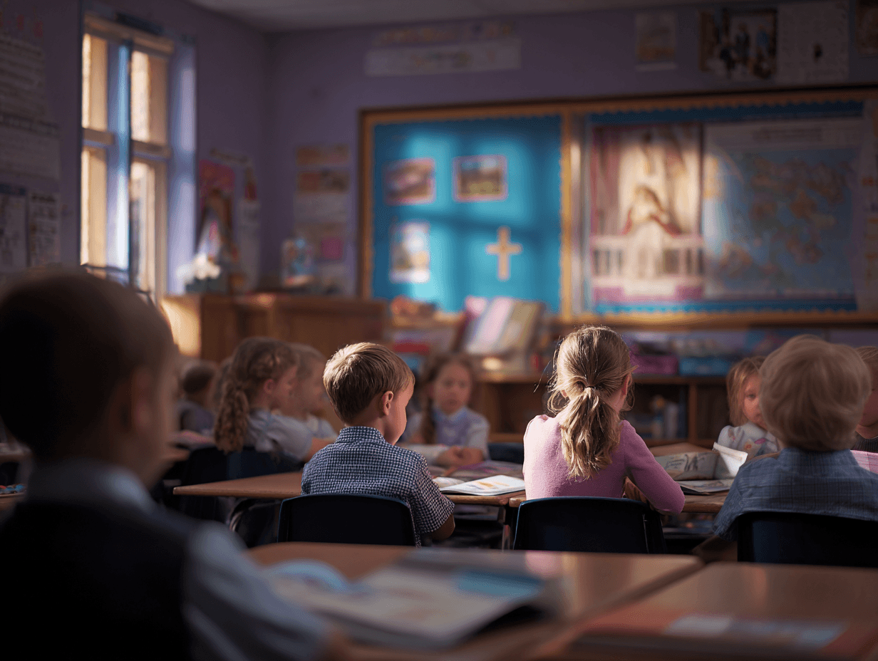 Family reviewing school worship calendar